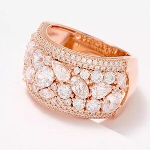 Diamonique Mixed Cut Cluster Cocktail Ring, Sterling Silver Rose Gold size 9